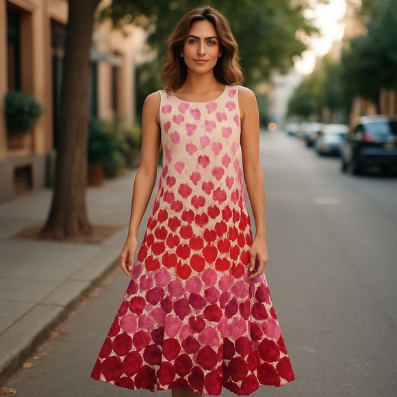 Maggy London Dresses & Skirts - Maggy London Red and Pink Heart Pattern Midi Dress